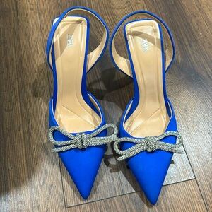 Zara Blue Heels with Silver Bow